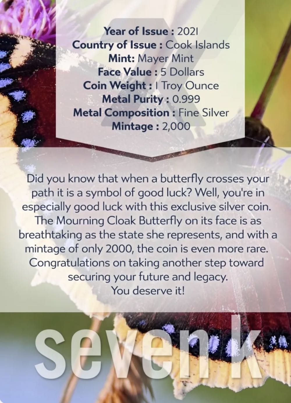 Montana - Mourning Cloak  coin collectible - Main Image 4