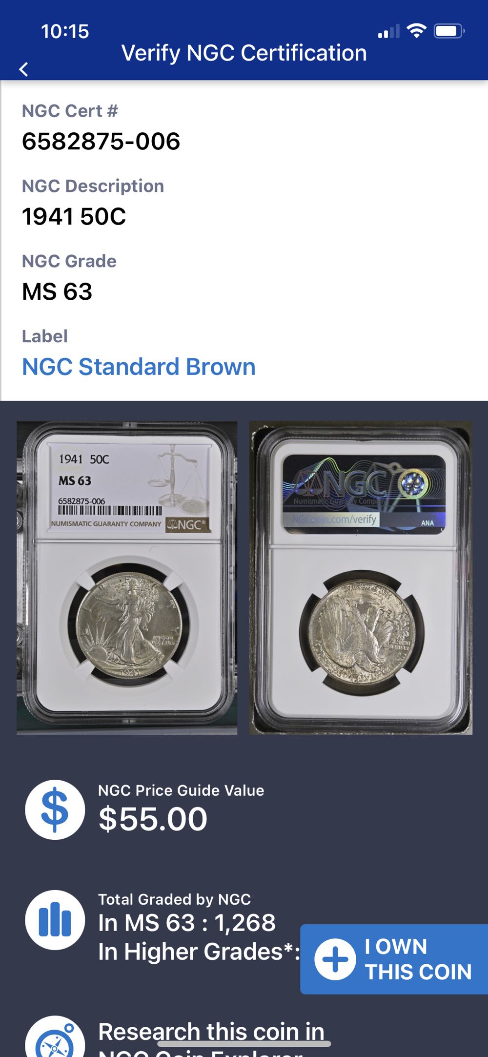 Walking Liberty Half 1941-P  coin collectible - Main Image 3