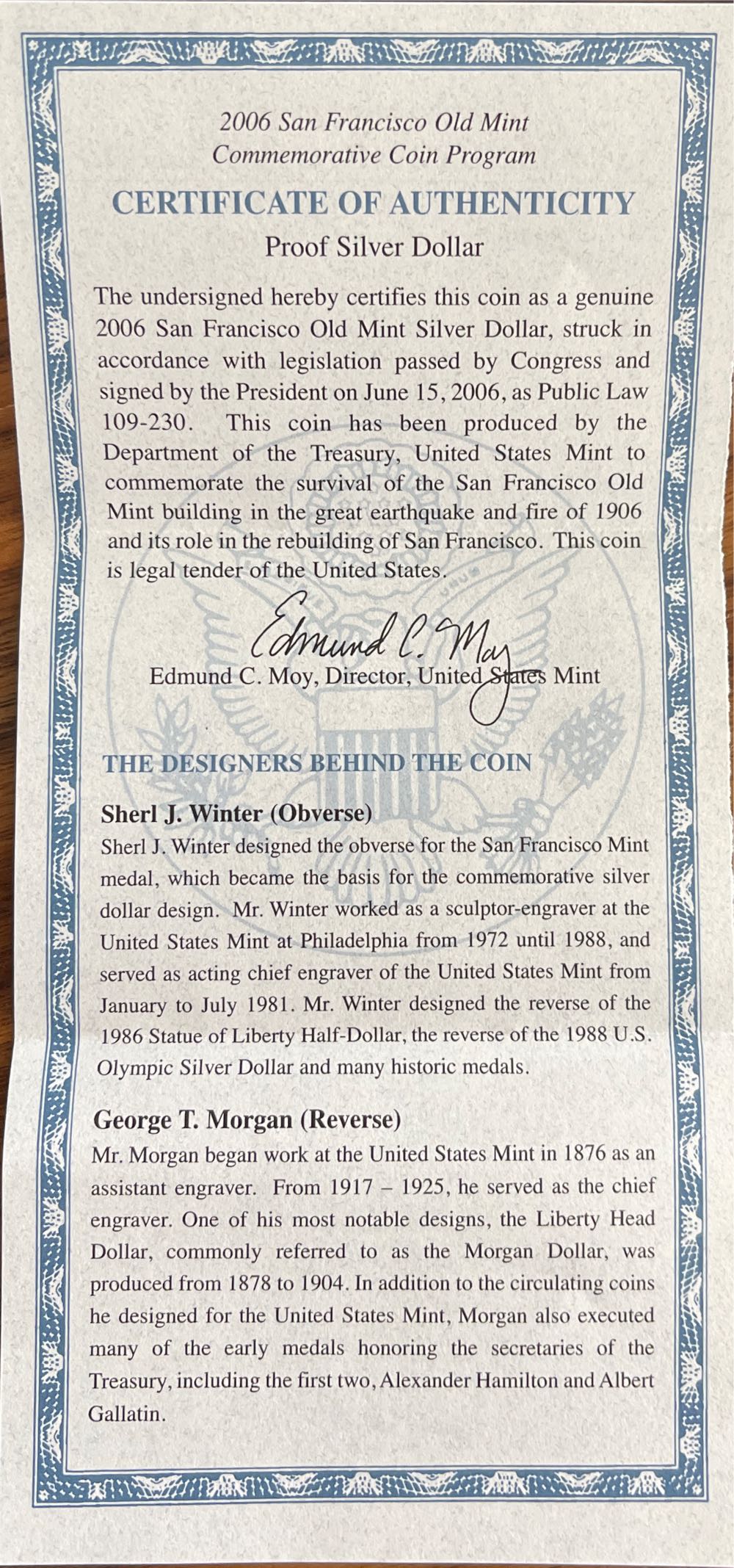 2006 S US Mint Commemorative Silver Dollar Proof San Francisco Old Mint Centennial  coin collectible [Barcode 704785053199] - Main Image 4