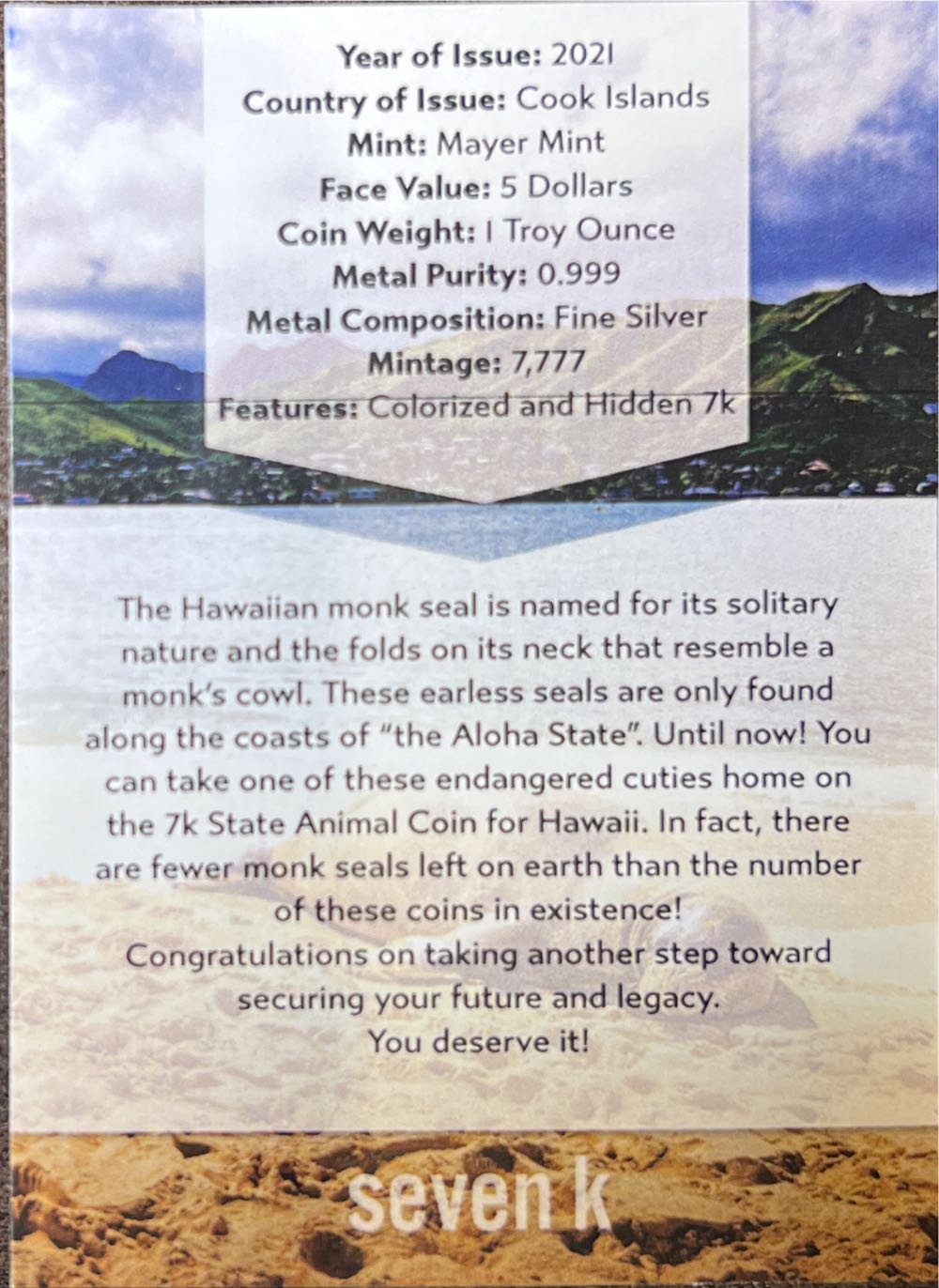 Hawaii - Monk Seal  coin collectible - Main Image 4