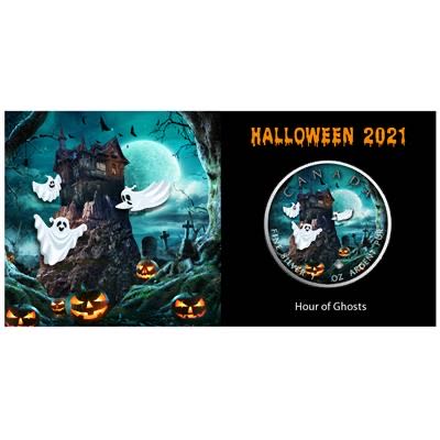 Canada 2021 MAPLE LEAF - 1 OZ  HALLOWEEN - HOUR OF GHOSTS 5 $ | 1 Oz Silver | Uncirculated Mintage only 999 pieces  coin collectible - Main Image 3