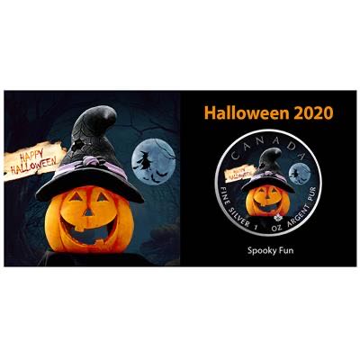 Canada 2020 MAPLE LEAF - 1 OZ  HALLOWEEN - SPOOKY FUN 5 $ | 1 Oz Silver | Uncirculated Mintage only 999 pieces  coin collectible - Main Image 3