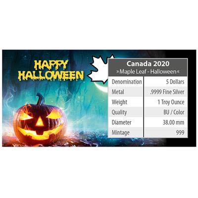 Canada 2020 MAPLE LEAF - 1 OZ  HALLOWEEN - MYSTIC SILENCE 5 $ | 1 Oz Silver | Uncirculated Mintage only 999 pieces  coin collectible - Main Image 4