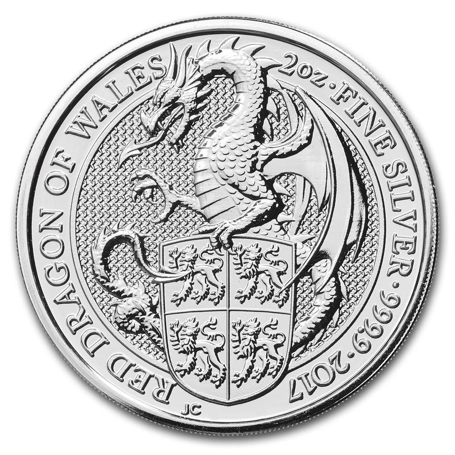 2017 Great Britain 2 oz Silver Queen’s Beasts The Dragon  coin collectible - Main Image 2