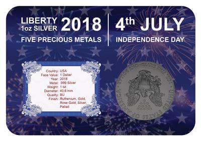 USA 2018 $1 Liberty - 4th July Independence Day -5 Metals Silver Coin  coin collectible - Main Image 3