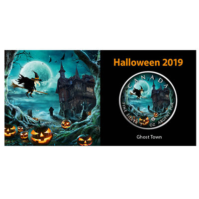 Canada 2019 MAPLE LEAF - 1 OZ  HALLOWEEN - GHOST TOWN 5 $ | 1 Oz Silver | Uncirculated Mintage 2,500  coin collectible - Main Image 3