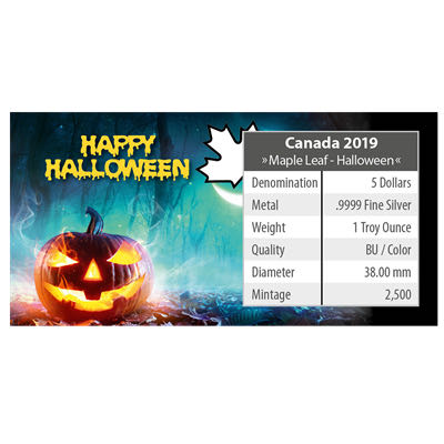 Canada 2019 MAPLE LEAF - 1 OZ  HALLOWEEN - GHOST TOWN 5 $ | 1 Oz Silver | Uncirculated Mintage 2,500  coin collectible - Main Image 4