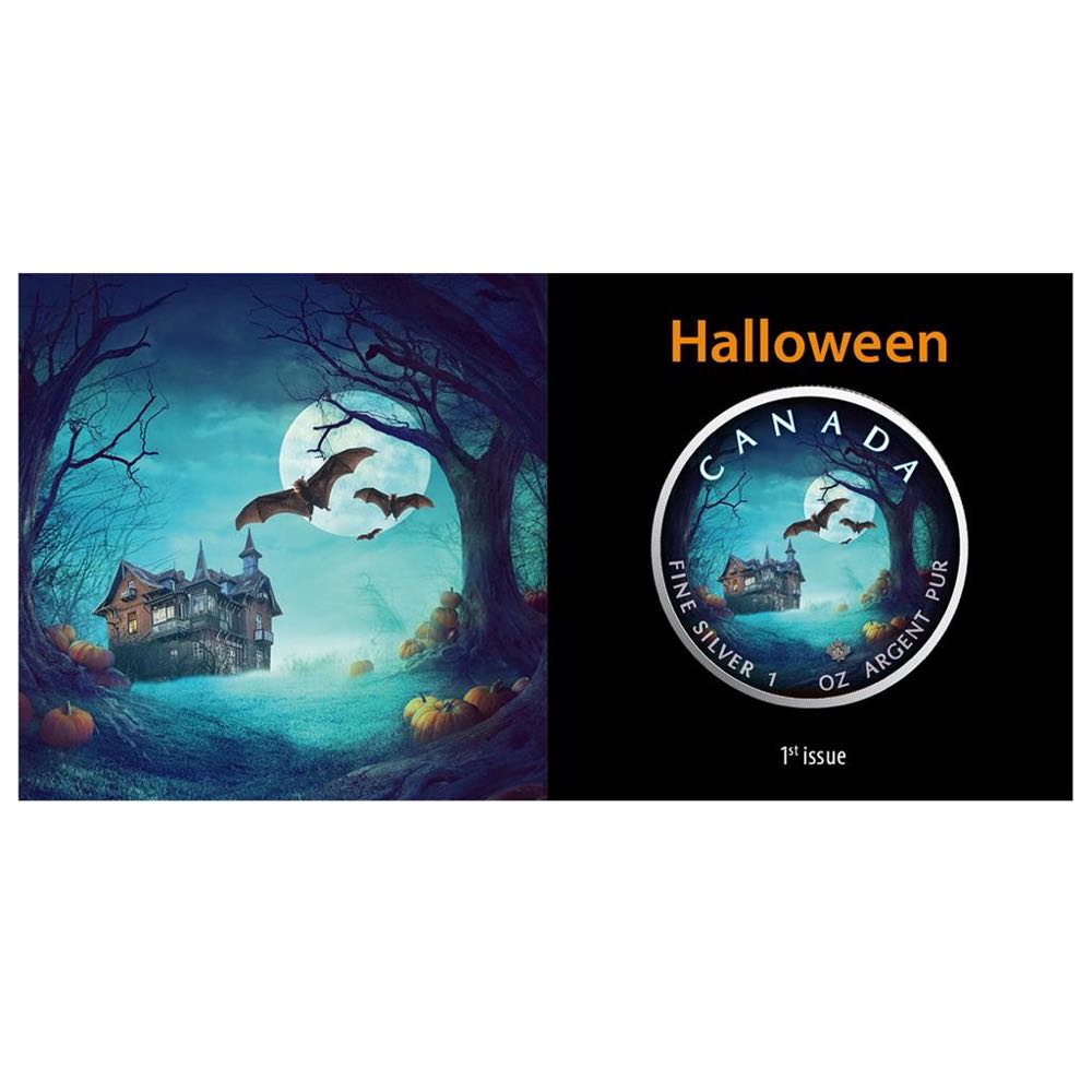 Canada 2018 MAPLE LEAF - 1 OZ - HALLOWEEN (1.)  SPECIAL EDITION 5 $ | 1 Oz Silver | Uncirculated Mintage 999  coin collectible - Main Image 3