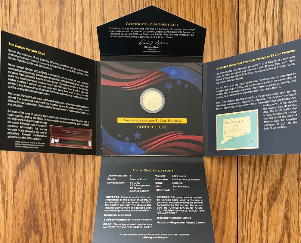 2020 US Mint American Innovation $1 Reverse Proof Connecticut  coin collectible [Barcode 704786160230] - Main Image 4