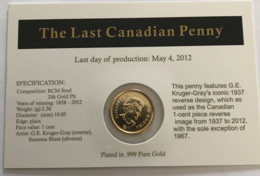 24k Gold Plated Penny Canada 1 Cent 2012  coin collectible - Main Image 2