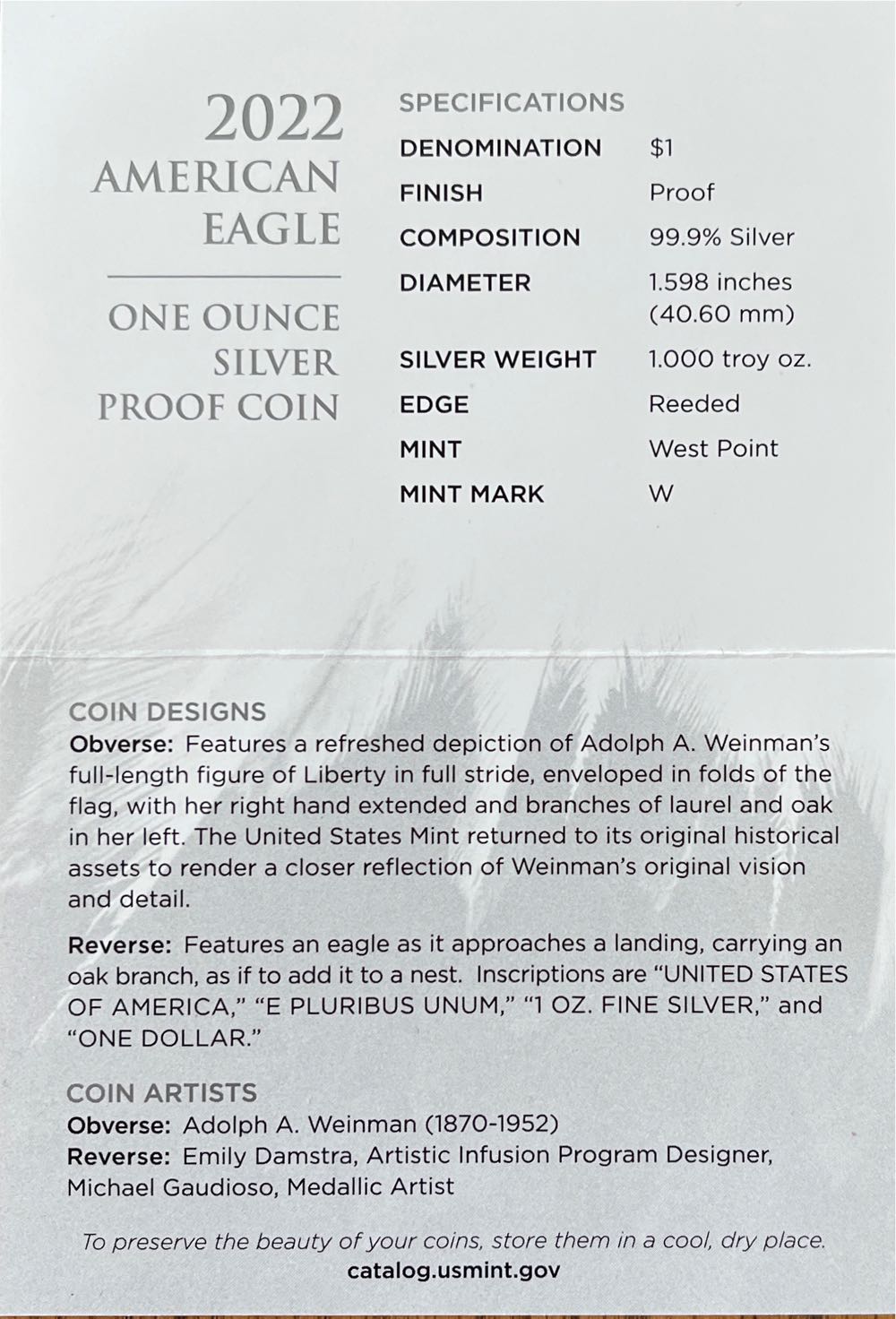 2022 American Eagle One Ounce Silver Proof Coin  coin collectible [Barcode 704786340533] - Main Image 4