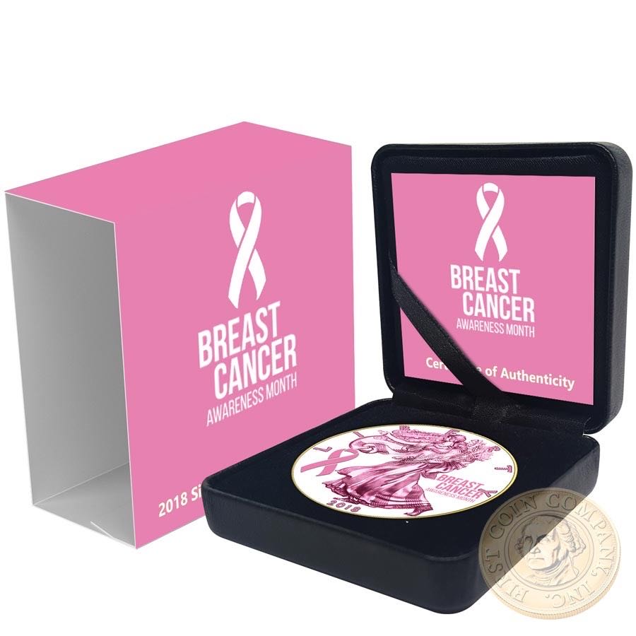 USA BREAST CANCER American Silver Eagle 2018 Walking Liberty $1 Silver coin Gold plated 1 oz  coin collectible - Main Image 2