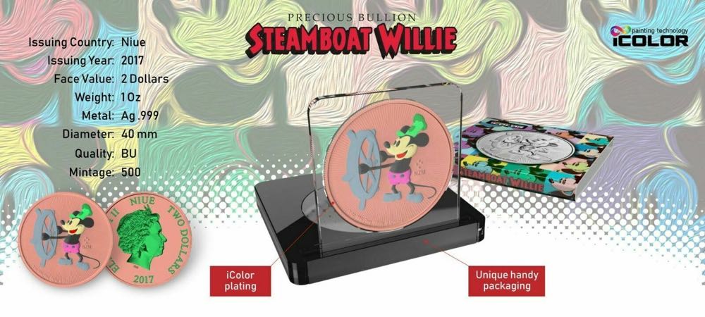 Niue 2017 2$ Steamboat Willie - Andy Warhol - Red - 1 Oz Silver Coin  coin collectible - Main Image 4