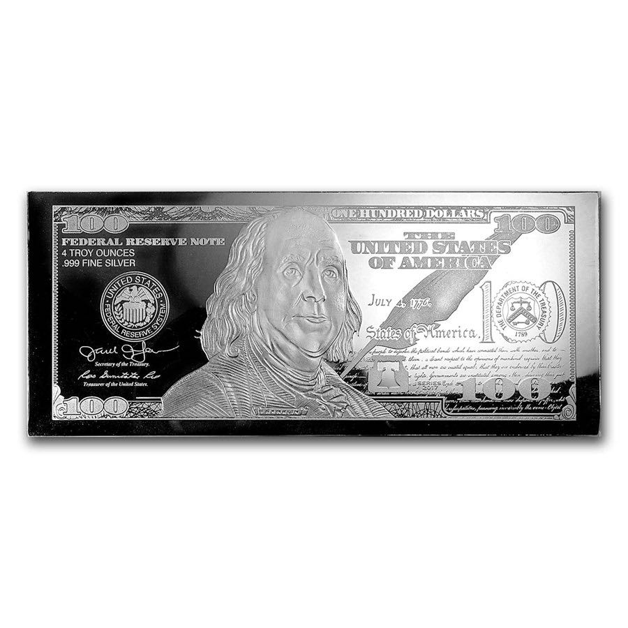 4oz Silver Baar - 2017 $100 Bill (wox & COA)  coin collectible - Main Image 2