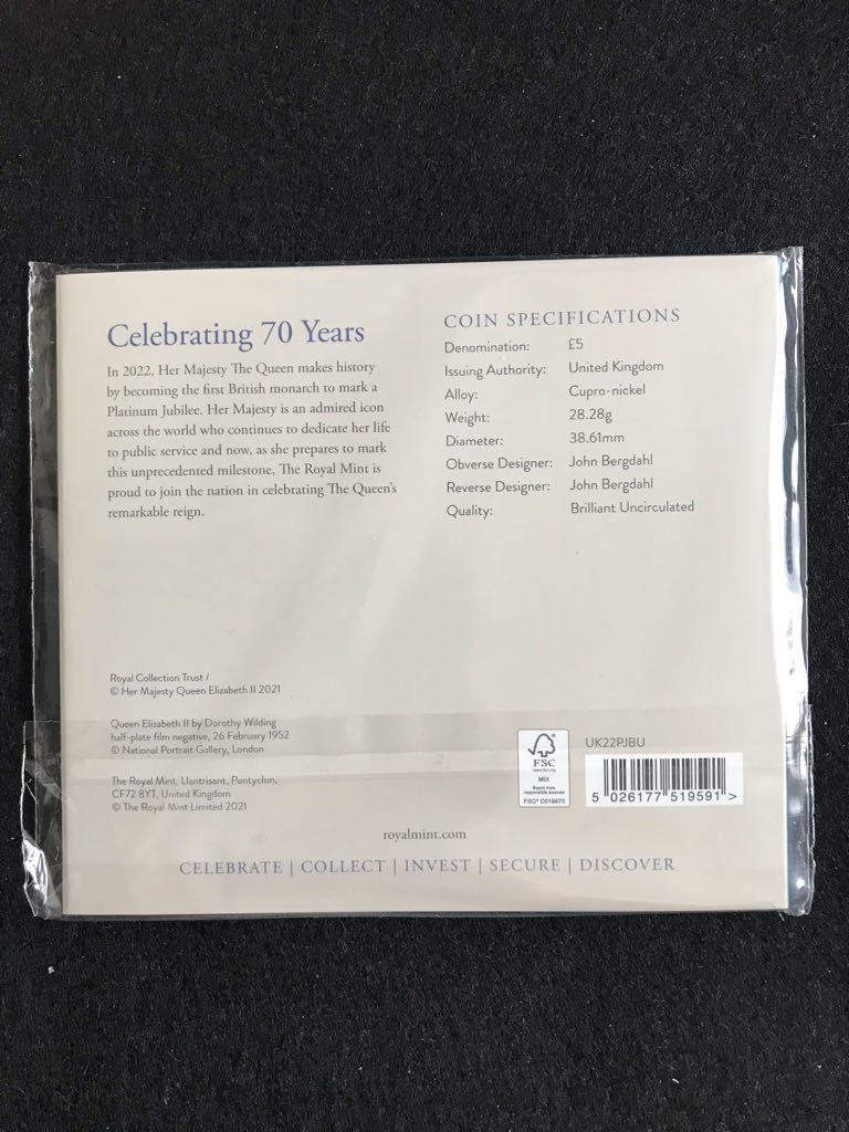 Platinum Jubilee QEII 2022 £5 Brilliant Uncirculated Coin  coin collectible - Main Image 2
