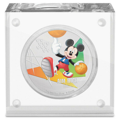 2020 Niue Disney BASKETBALL (4.) Mickey Mouse “AIM HIGH” 1 oz .999 Silver 2$ Proof COA  coin collectible - Main Image 3
