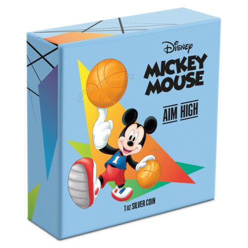 2020 Niue Disney BASKETBALL (4.) Mickey Mouse “AIM HIGH” 1 oz .999 Silver 2$ Proof COA  coin collectible - Main Image 4