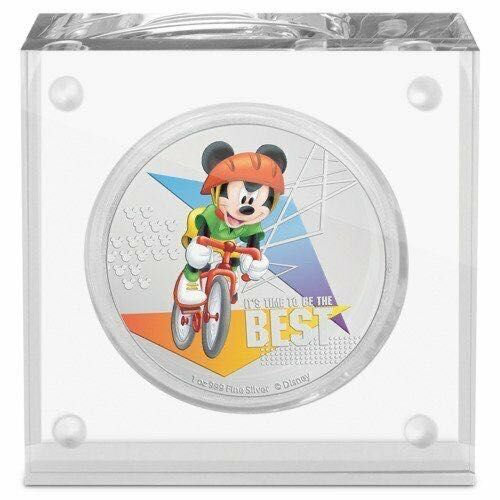 2020 Niue Disney CYCLING (3.) Mickey Mouse “IT’S TIME TO BE THE BEST” 1 oz .999 Silver 2$ Proof COA  coin collectible - Main Image 3