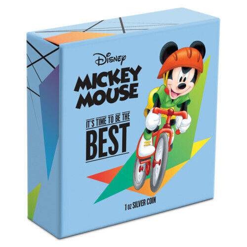 2020 Niue Disney CYCLING (3.) Mickey Mouse “IT’S TIME TO BE THE BEST” 1 oz .999 Silver 2$ Proof COA  coin collectible - Main Image 4