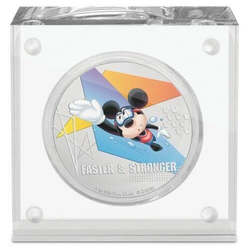 2020 Niue Disney SWIMMING (2.) Mickey Mouse “FASTER & STRONGER” 1 oz .999 Silver 2$ Proof COA  coin collectible - Main Image 3