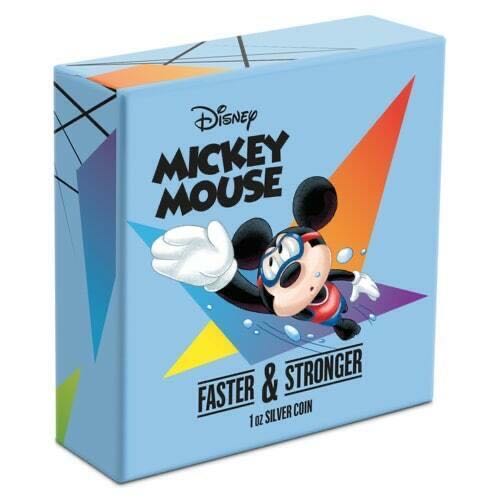 2020 Niue Disney SWIMMING (2.) Mickey Mouse “FASTER & STRONGER” 1 oz .999 Silver 2$ Proof COA  coin collectible - Main Image 4