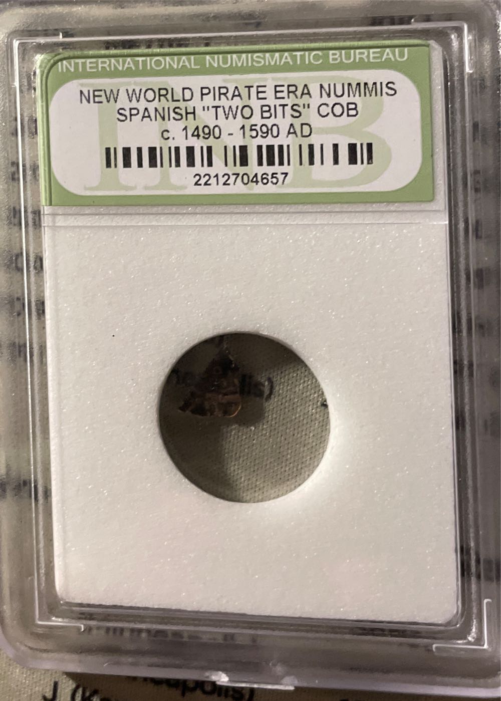 1500’s NEW WORLD PIRATE ERA NUMMIS SPANISH ”TWO BITS”  COB C.1490-1590AD SLAB COIN!  coin collectible - Main Image 2