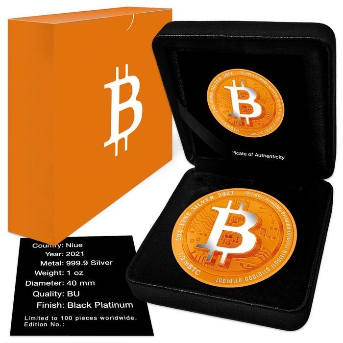 Niue. 2 Dollars 2021 B-Coin “Virus In Numeris” Cyber Orange BITCOIN Silver Coin - 1 oz  coin collectible - Main Image 2