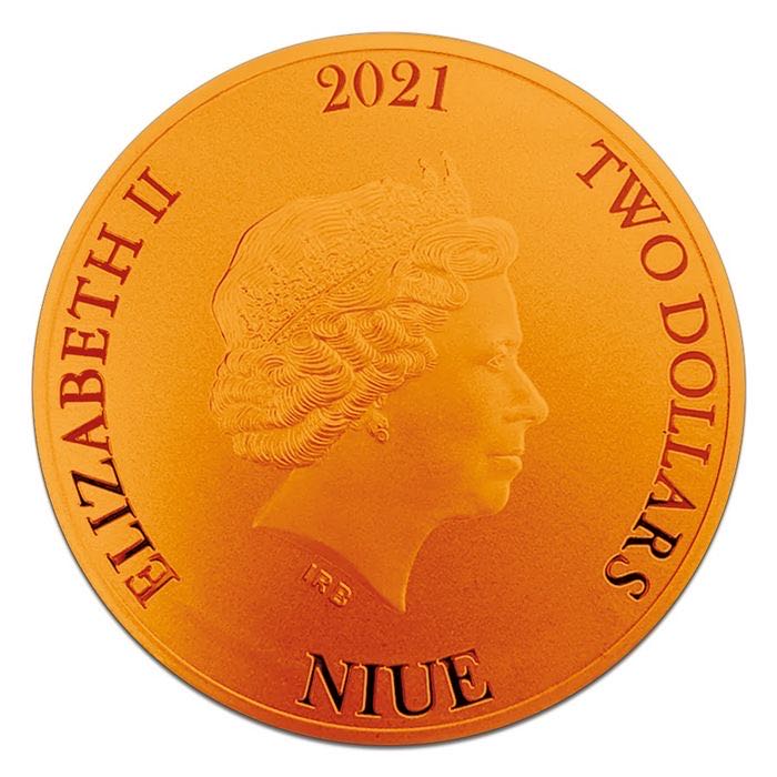 Niue. 2 Dollars 2021 B-Coin “Virus In Numeris” Cyber Orange BITCOIN Silver Coin - 1 oz  coin collectible - Main Image 3