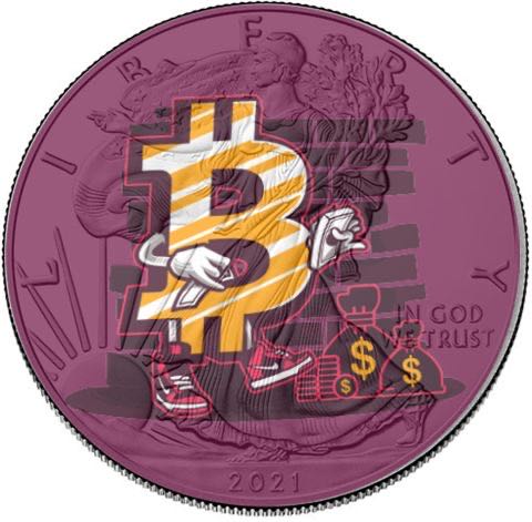 United States. 1 Dollar 2021 - American Eagle - ”Bitcoin on the Road” - Colorized - 1 Oz with COA coin collectible - Main Image 1