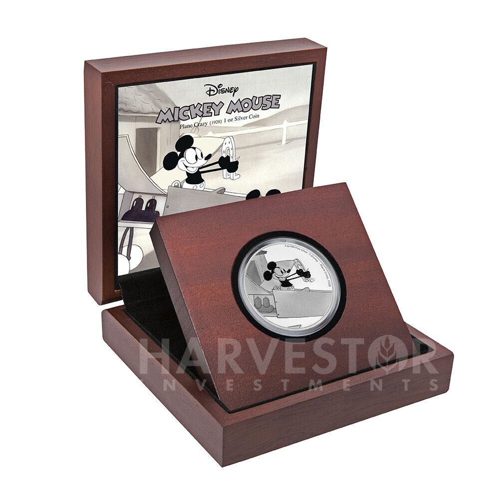 Niue 2016 2$ DISNEY MICKEY “THROUGH THE AGES (3.)” MOUSE PLANE CRAZY (1928) 1oz SILVER PROOF COLOURED COIN  coin collectible - Main Image 3