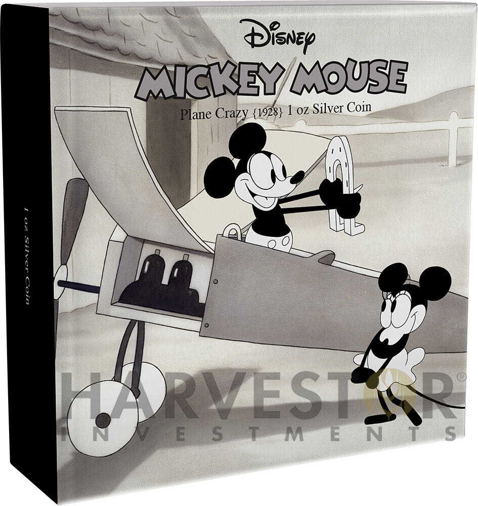 Niue 2016 2$ DISNEY MICKEY “THROUGH THE AGES (3.)” MOUSE PLANE CRAZY (1928) 1oz SILVER PROOF COLOURED COIN  coin collectible - Main Image 4