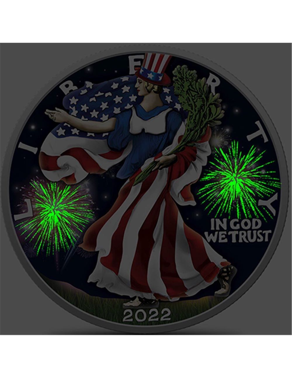 USA 2022 $1 Liberty INDEPENDENCE DAY 4 July Glow in the Dark 1 Oz Silver Coin 1$  coin collectible - Main Image 2