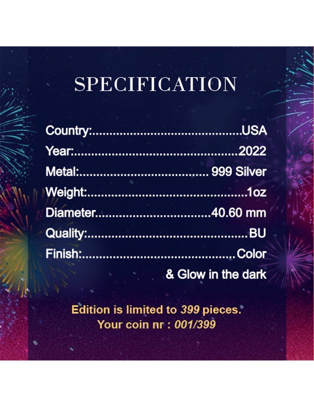 USA 2022 $1 Liberty INDEPENDENCE DAY 4 July Glow in the Dark 1 Oz Silver Coin 1$  coin collectible - Main Image 4