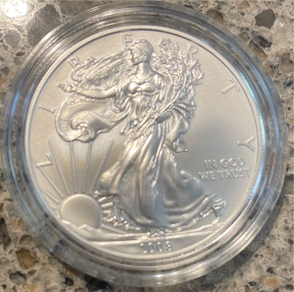 2008 W US Mint American Eagle One Ounce Silver Uncirculated w/Reverse of 2007  coin collectible [Barcode 704785056558] - Main Image 2