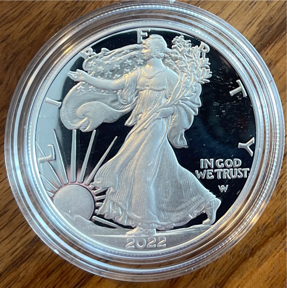American Eagle 2022-S 1 oz Silver Proof (22EM Sticker)  coin collectible [Barcode 704786340489] - Main Image 2