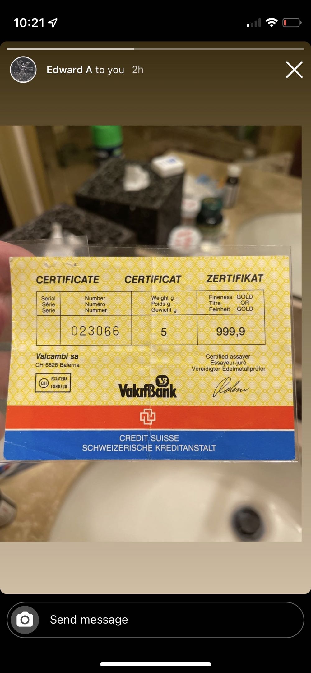 5 Gram Credit Suisse Vintage Pressed Bank Bar  coin collectible - Main Image 3