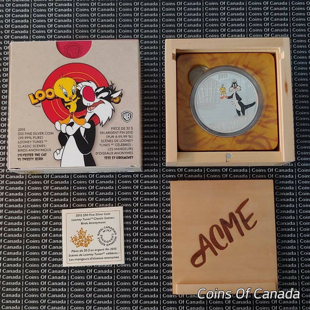 2015 $30 Canada LOONEY TUNES Classic Scenes “Birds Anonymous” (Sylvster the Cat vs Tweety Bird) - 2 Oz .9999 Silver Coin  coin collectible - Main Image 2