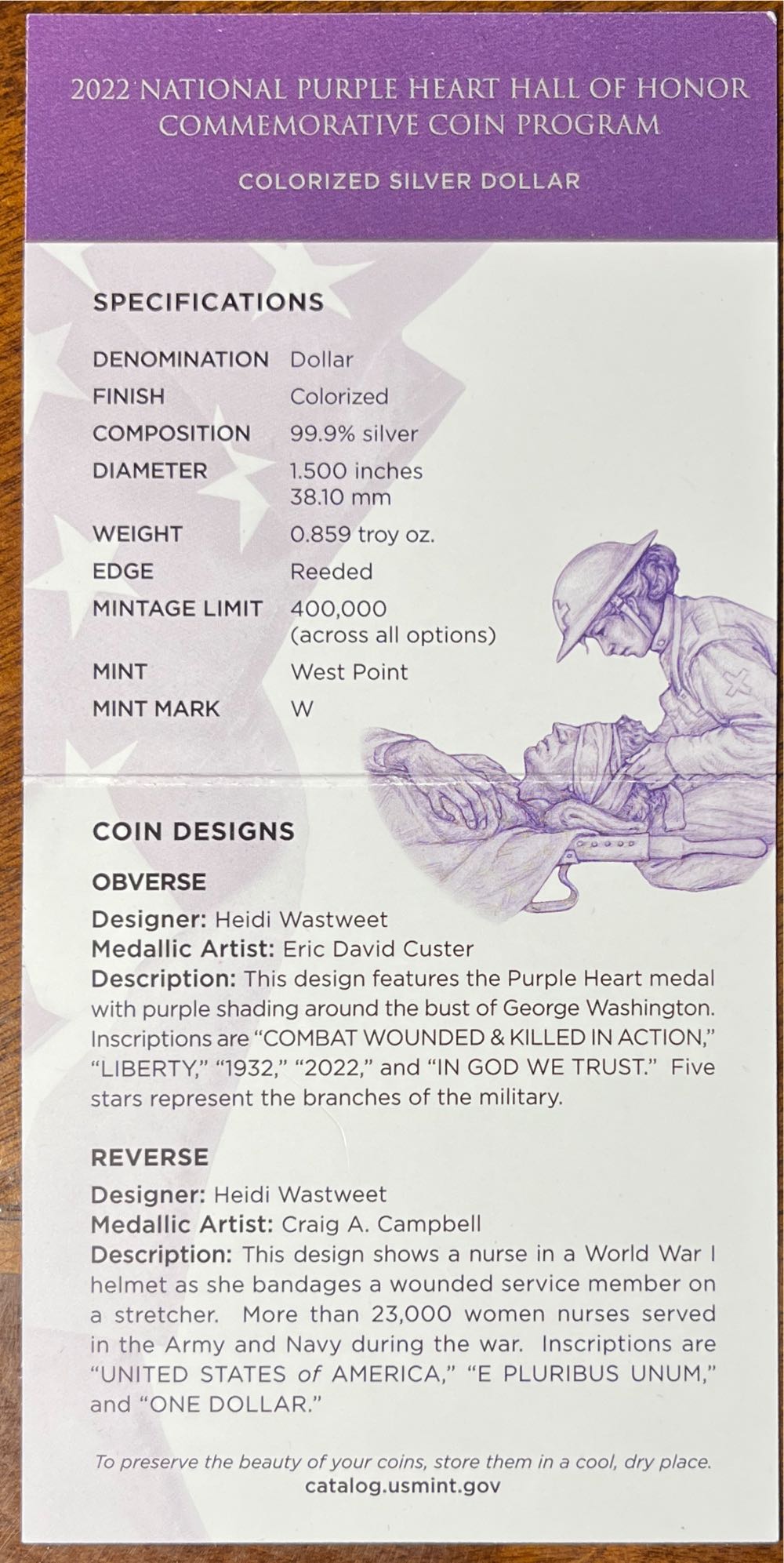 National Purple Heart Colorized Silver  coin collectible [Barcode 704786341165] - Main Image 4