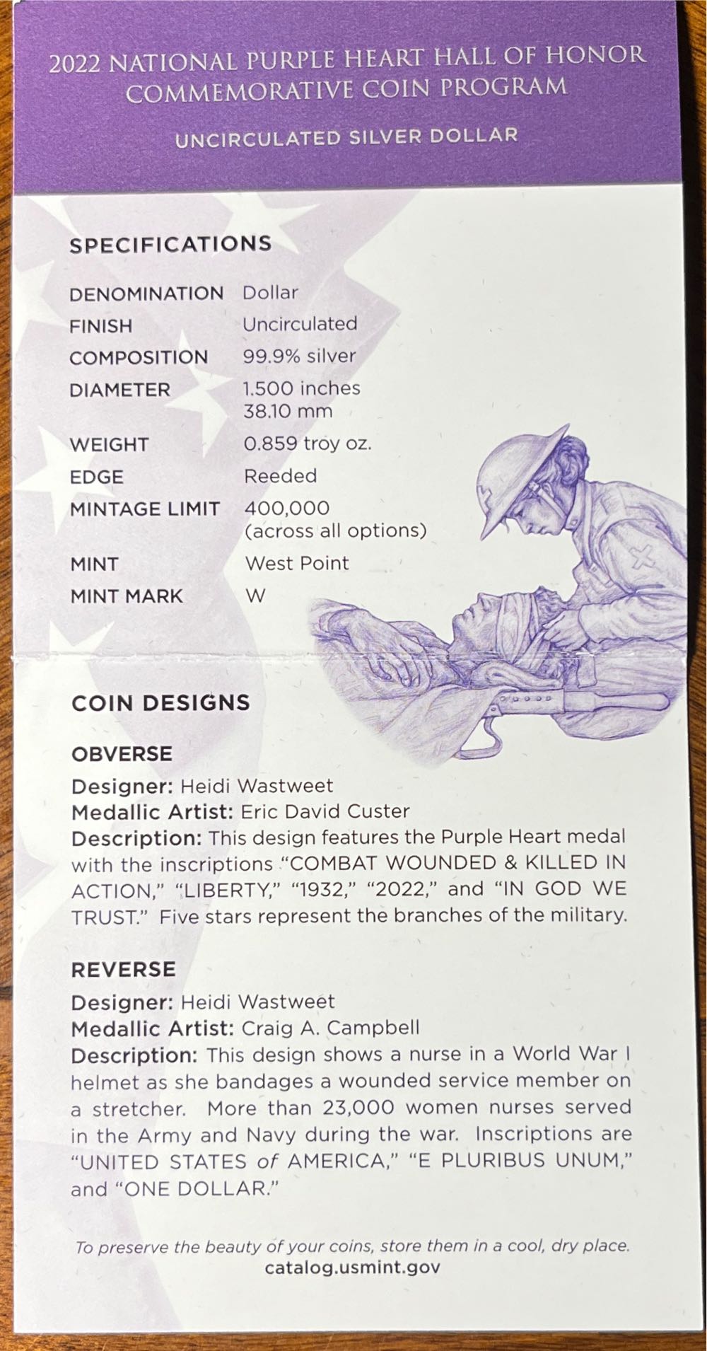 National Purple Heart Silver  coin collectible [Barcode 704786340076] - Main Image 4