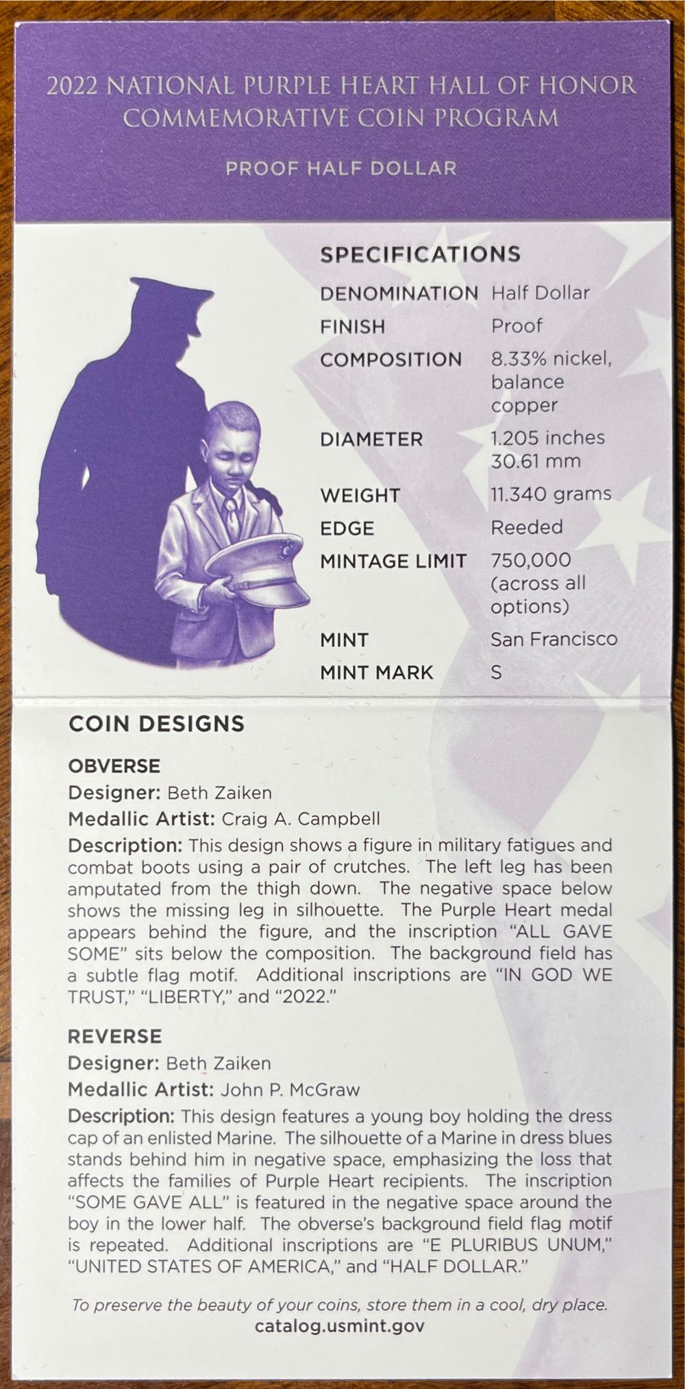 National Purple Heart Proof  coin collectible [Barcode 704786340069] - Main Image 4