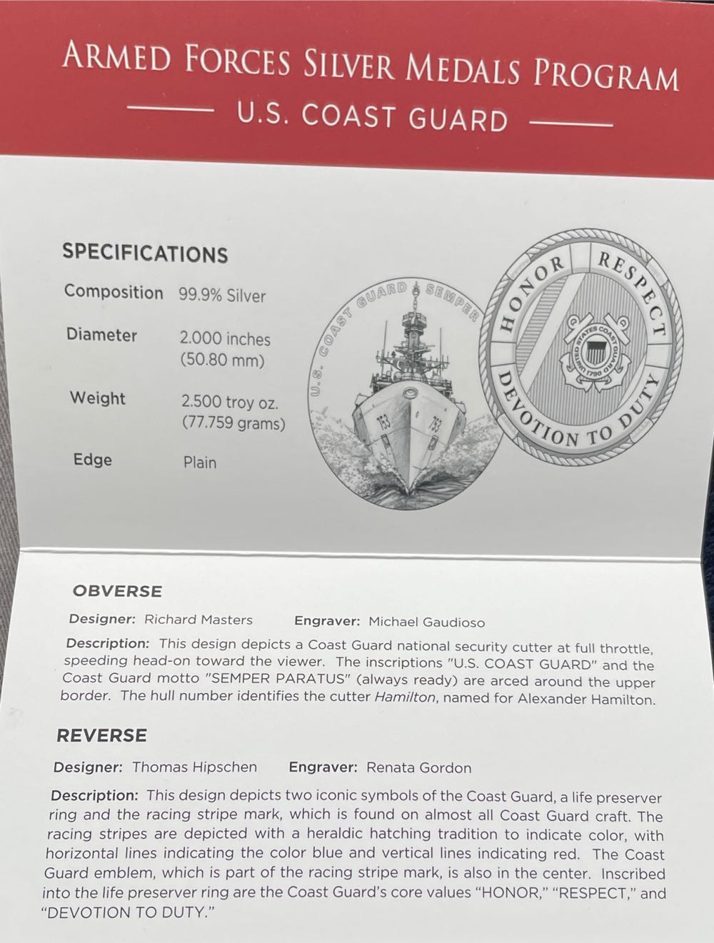 US Medal Military Coast Guard  coin collectible [Barcode 704786160438] - Main Image 4