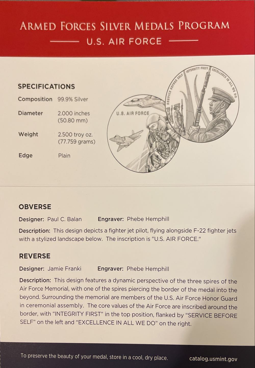 2021 Armed Forces Silver Medals Program - U.S. Air Force  coin collectible [Barcode 704786160421] - Main Image 4