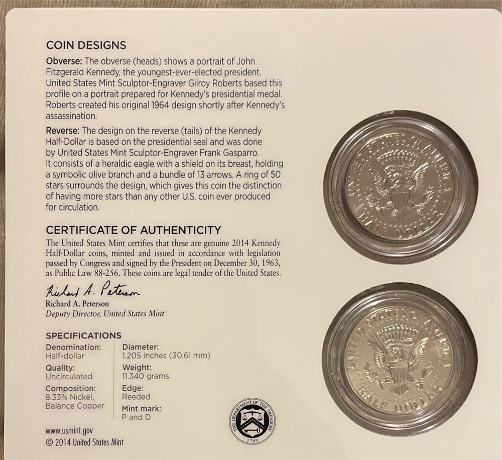 Kennedy Half Dollar 50th Anniversary P & D Coin Set Uncirculated  coin collectible [Barcode 704785581913] - Main Image 3