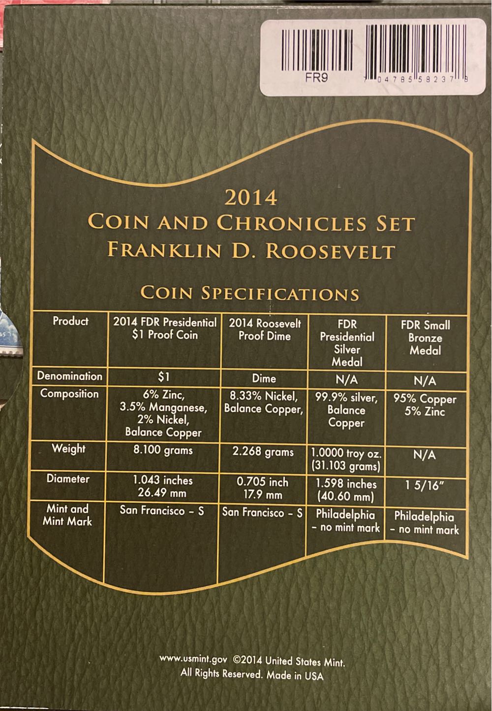 2014 Coin & Chronicles Set FDR  coin collectible [Barcode 704785582378] - Main Image 2