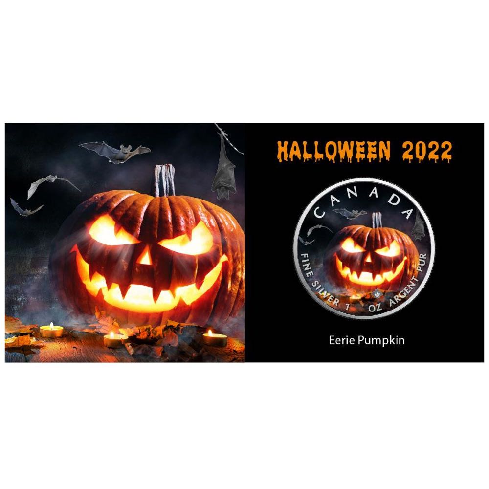 Canada 2022 MAPLE LEAF - 1 OZ  HALLOWEEN - EERIE PUMPKIN 5 $ | 1 Oz Silver | Uncirculated Mintage only 999 pieces  coin collectible - Main Image 3