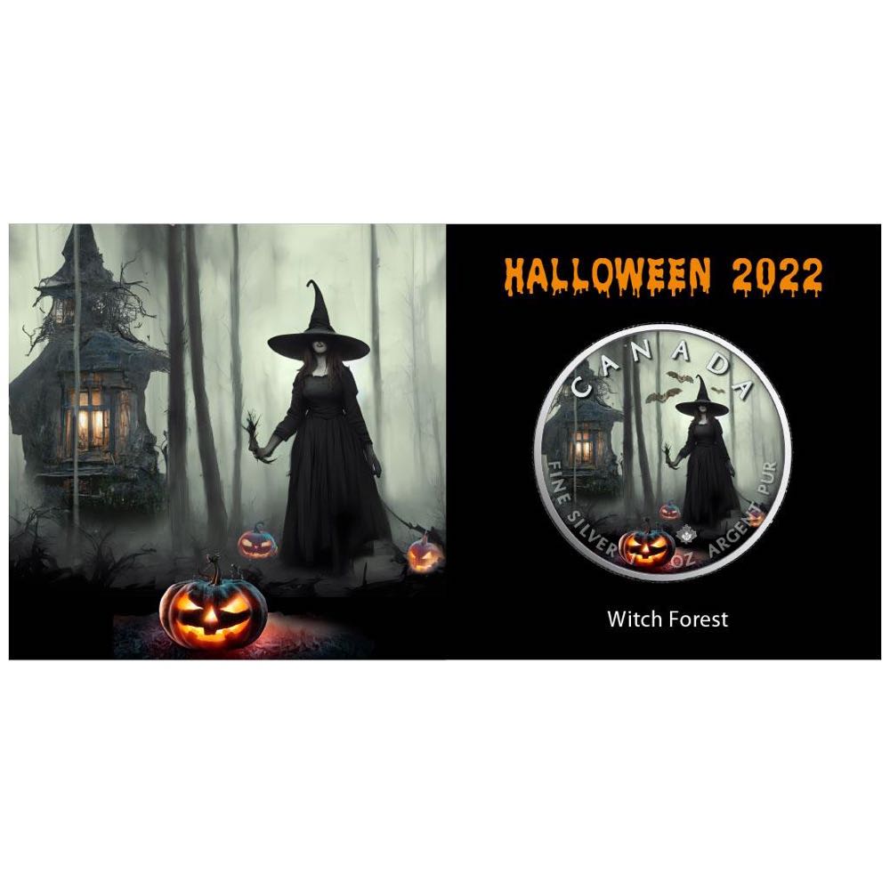 Canada 2022 MAPLE LEAF - 1 OZ  HALLOWEEN - WITCH FOREST 5 $ | 1 Oz Silver | Uncirculated Mintage only 999 pieces  coin collectible - Main Image 3