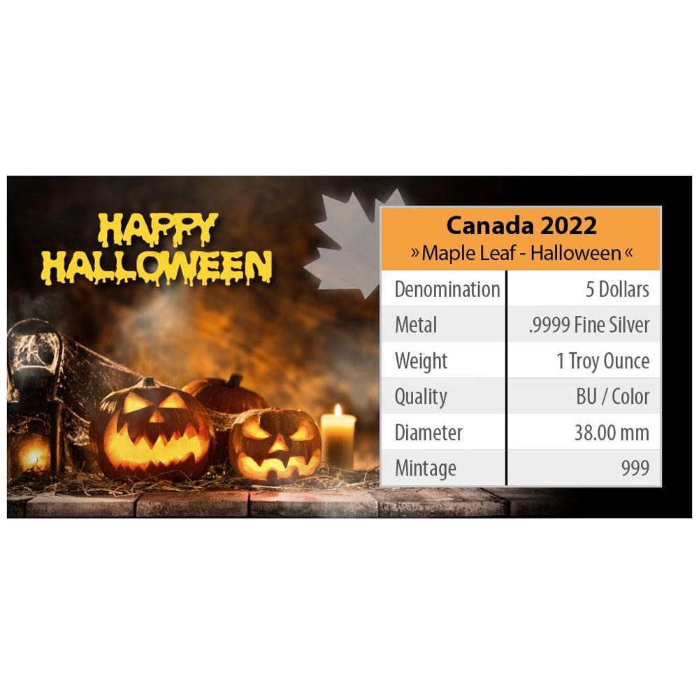 Canada 2022 MAPLE LEAF - 1 OZ  HALLOWEEN - WITCH FOREST 5 $ | 1 Oz Silver | Uncirculated Mintage only 999 pieces  coin collectible - Main Image 4