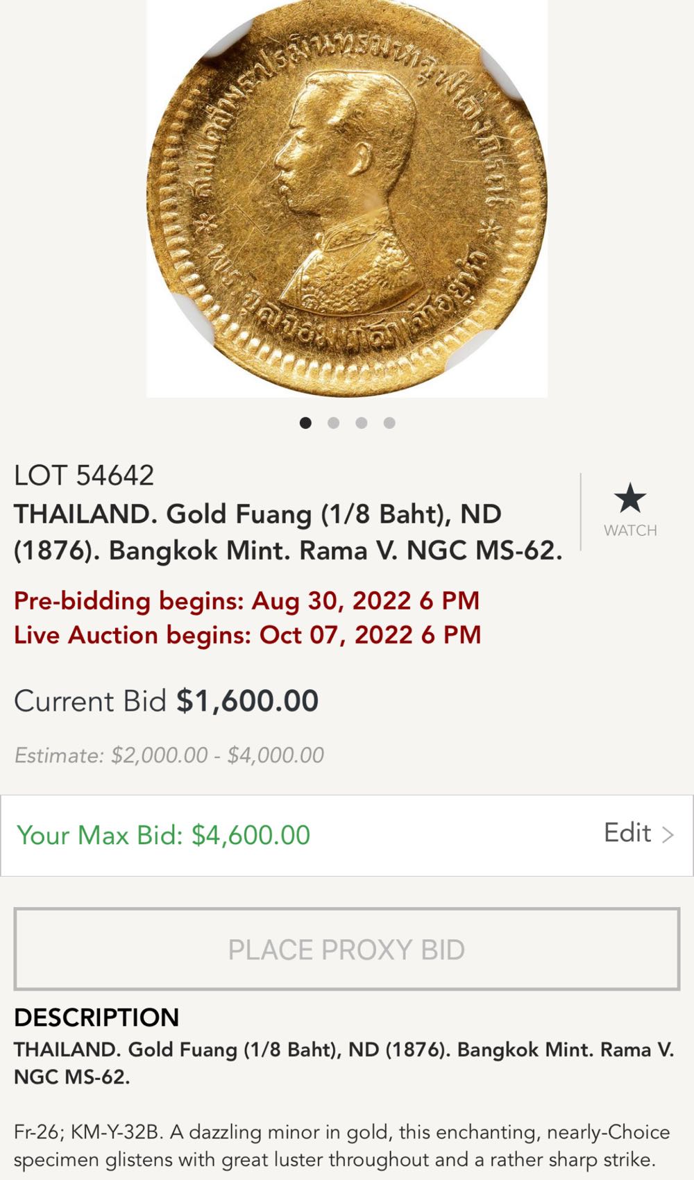 Thailand Rama V Gold Fuang (1/8 Baht)  coin collectible - Main Image 3