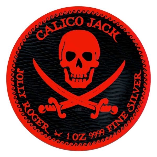 2022 1oz $2 NZD Niue Calico Jack - Jolly Roger Series Black Platinum Cyber Red Silver Coin coin collectible - Main Image 1