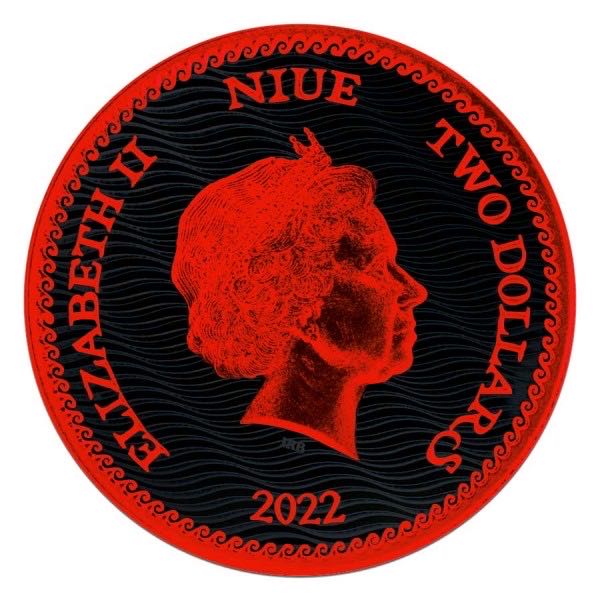 2022 1oz $2 NZD Niue Calico Jack - Jolly Roger Series Black Platinum Cyber Red Silver Coin coin collectible - Main Image 2